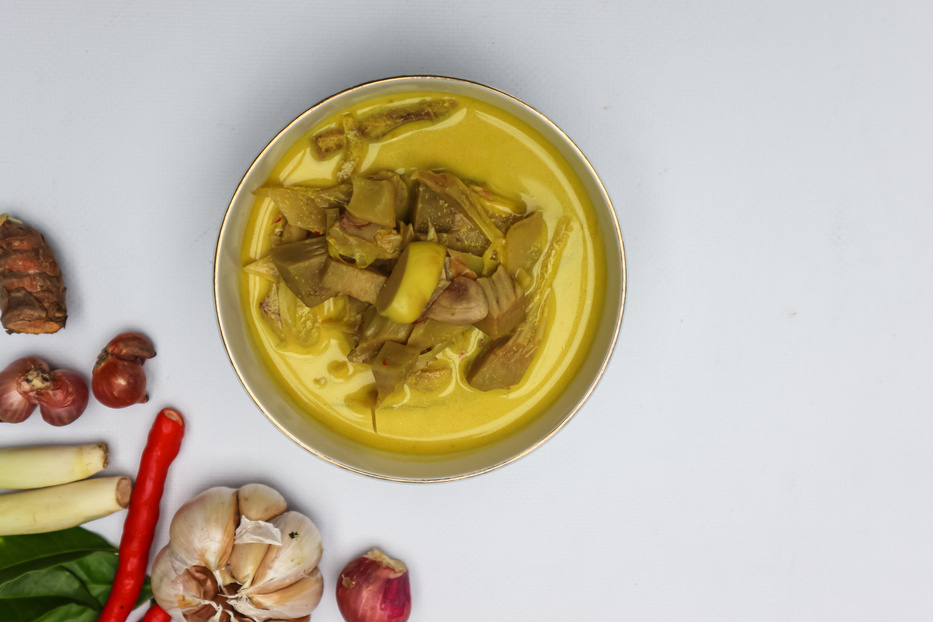 A bowl of gulai nangka or jackfruit curry stew
